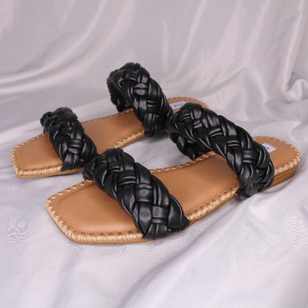 Steve Madden Magnitude Black Braided Flat Slide Sandals Size 8 NWOB